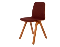 Silla de diseño de roble tapizada madera tinte cerezo asiento tejido burdeos