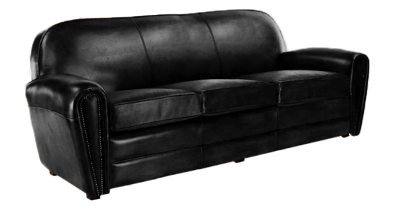 Canapé club cuir 3 places noir accoudoirs cloutés
