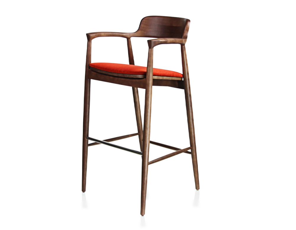 Bar stool h80 cm wood stained dark brown seat burnt orange fabric Bar stool h80 cm wood stained dark brown seat burnt orange fabric