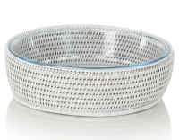 Plat pyrex rond avec support en rotin blanc Plat pyrex rond avec support en rotin blanc