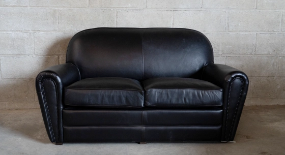 Leather club armchair dark brown studded armrests