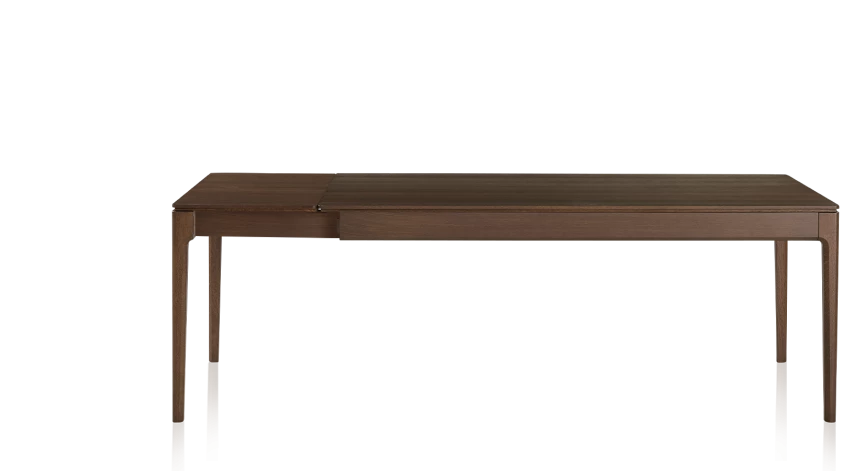 Table extensible en chêne avec plateau et allonges bois teinte marron foncé 140x100 cm