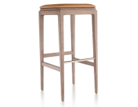 H80 cm designer bar stool walnut-stained wood, caramel leather seat H80 cm designer bar stool walnut-stained wood, caramel leather seat