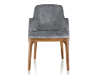 Chaise design avec accoudoirs bois teinte merisier et tissu velours gris