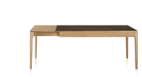 Table extensible 6 à 10 personnes en chêne et céramique allonges bois avec bois teinte naturelle et plateau céramique brun oxydé 160x90 cm Table extensible 6 à 10 personnes en chêne et céramique allonges bois avec bois teinte naturelle et plateau céramique brun oxydé 160x90 cm