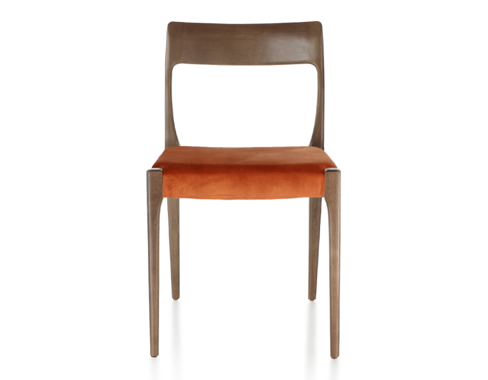 Scandinavian chair wood stained dark brown seat terracotta velvet fabric Scandinavian chair wood stained dark brown seat terracotta velvet fabric