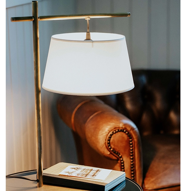 Gold anglepoise table lamp with ivory lampshade Gold anglepoise table lamp with ivory lampshade