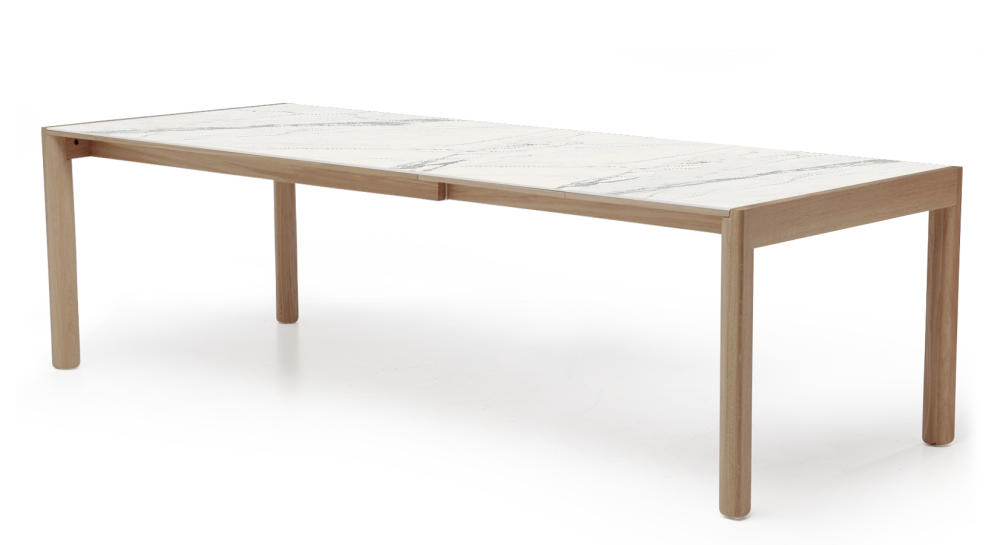 Table extensible 8 à 12 personnes en chêne et céramique allonges céramique bois teinte naturelle et céramique effet marbre blanc m1 160x100 cm Table extensible 8 à 12 personnes en chêne et céramique allonges céramique bois teinte naturelle et céramique effet marbre blanc m1 160x100 cm