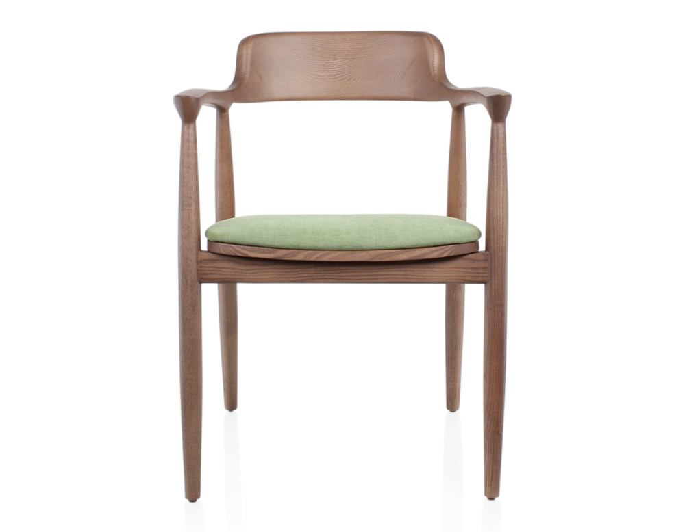 Chaise scandinave bois teinte noyer et tissu vert Chaise scandinave bois teinte noyer et tissu vert