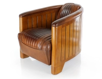 Fauteuil club bois et cuir marron vintage Fauteuil club bois et cuir marron vintage