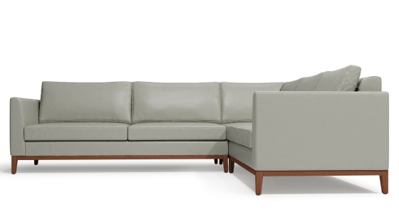 Canapé d'angle 6 places avec angle gauche plus long cuir gris perle (3g - a - 2d)