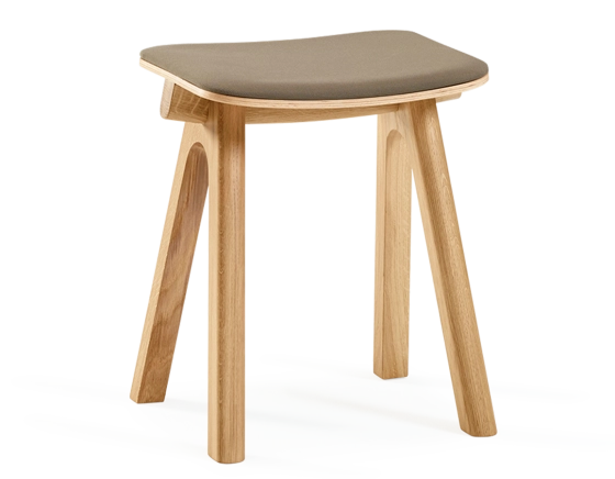 Tabouret en chêne tapissé H45 cm bois teinte naturelle assise tissu taupe