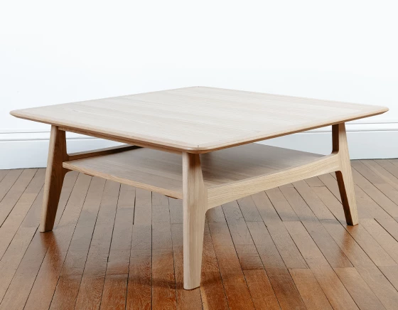 Table basse carrée en chêne naturel dessus bois 100x100 cm