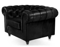 Fauteuil chesterfield cuir noir accoudoirs cloutés Fauteuil chesterfield cuir noir accoudoirs cloutés