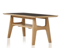 Table basse rectangulaire en chêne et céramique avec bois teinte naturelle plateau céramique noir unie 100x50 cm