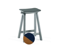 Tabouret de bar en chêne tapissé H60 cm bois teinte merisier assise bleu marine