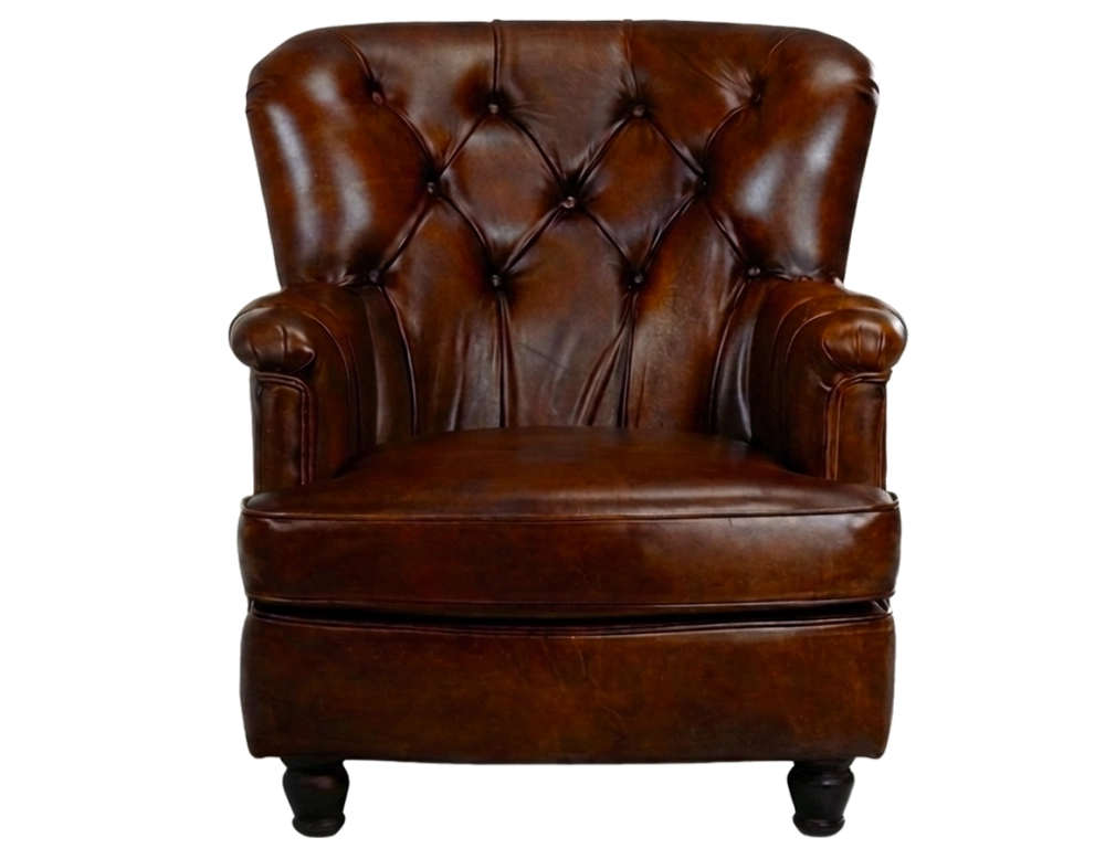 Chesterfield leather armchair medium high back dark brown