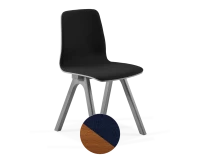 Chaise design en chêne tapissé bois teinte merisier assise tissu bleu marine