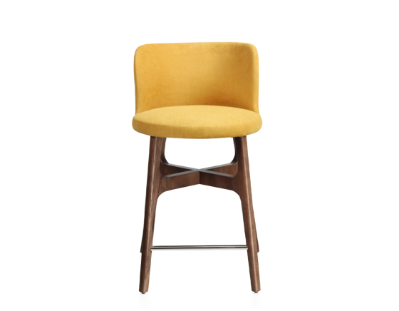 Tabouret de bar h60 cm bois teinte marron foncé assise tissu jaune