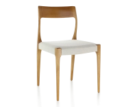 Chaise scandinave bois teinte merisier assise tissu beige naturel Chaise scandinave bois teinte merisier assise tissu beige naturel