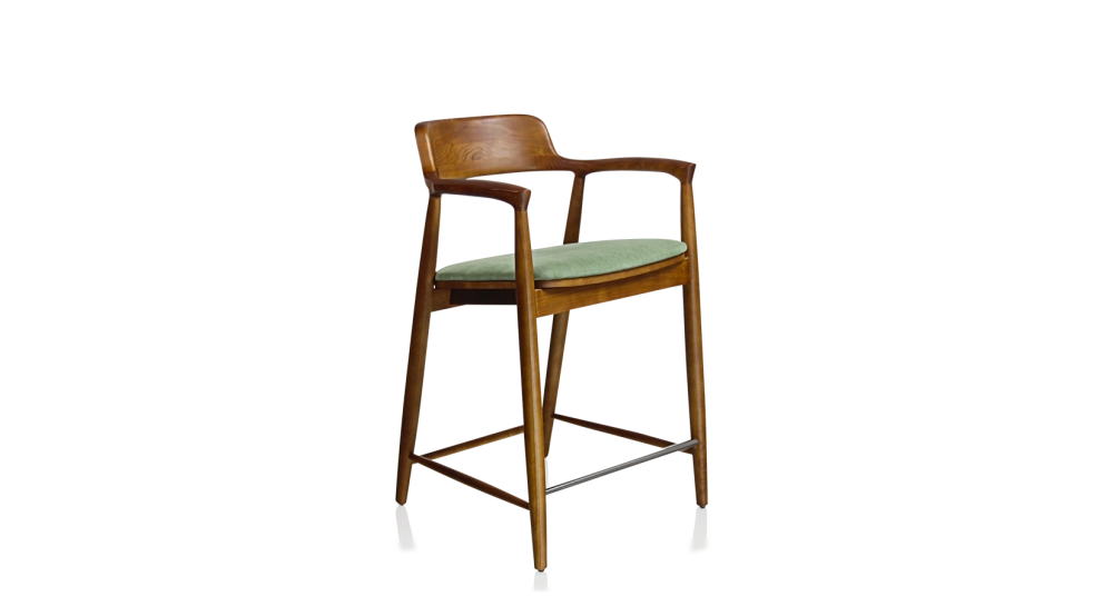 Bar stool h60 cm cherry-stained wood green fabric seat