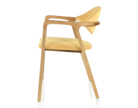 Chaise design avec accoudoirs bois teinte naturelle et tissu jaune Chaise design avec accoudoirs bois teinte naturelle et tissu jaune