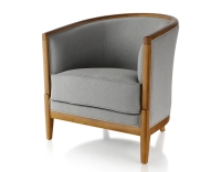 Antique armchair cherry-stained wood and light grey fabric