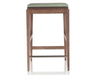 Tabouret de bar design H60 cm bois teinte noyer assise cuir vert sauge Tabouret de bar design H60 cm bois teinte noyer assise cuir vert sauge