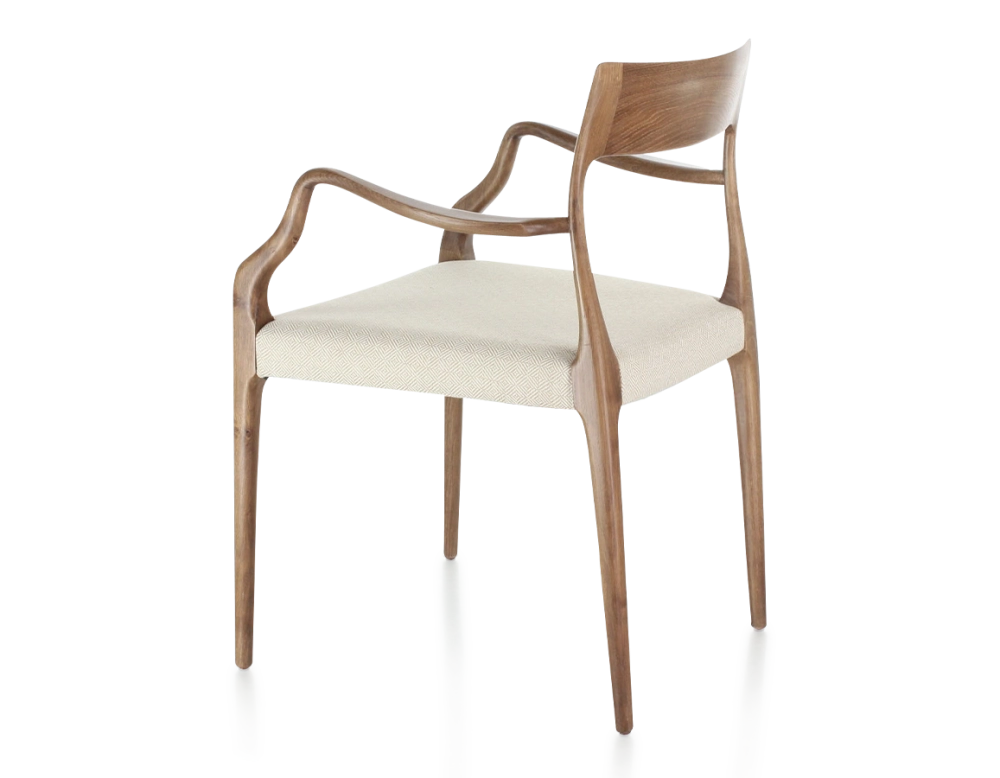 Chaise scandinave avec accoudoirs bois teinte noyer assise tissu chevron beige Chaise scandinave avec accoudoirs bois teinte noyer assise tissu chevron beige