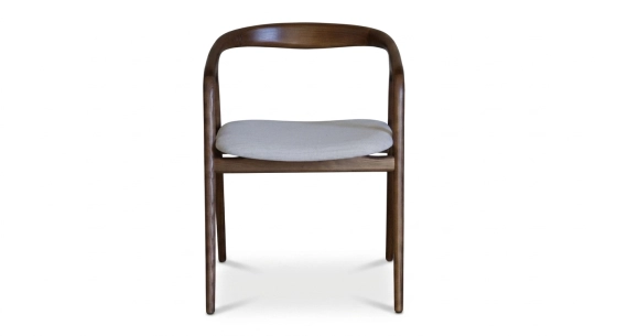 Scandinavian chair bois teinte marron foncé assise tissu beige naturel