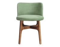 Designer chair cherry-stained wood green fabric seat Designer chair cherry-stained wood green fabric seat
