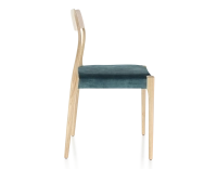 Scandinavian chair natural stained wood, petrol blue velvet seat Scandinavian chair natural stained wood, petrol blue velvet seat