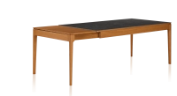 Table extensible 6 à 12 personnes en chêne et céramique allonges bois avec bois teinte merisier et plateau céramique effet ardoise 140x100 cm Table extensible 6 à 12 personnes en chêne et céramique allonges bois avec bois teinte merisier et plateau céramique effet ardoise 140x100 cm