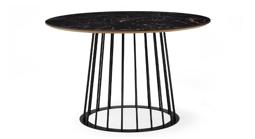 Round dining table in oak and ceramic. black metal base and black marble-effect ceramic top m2 120x120 Round dining table in oak and ceramic. black metal base and black marble-effect ceramic top m2 120x120