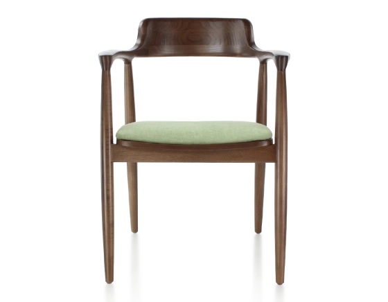 Scandinavian chair dark brown stained wood and green fabric