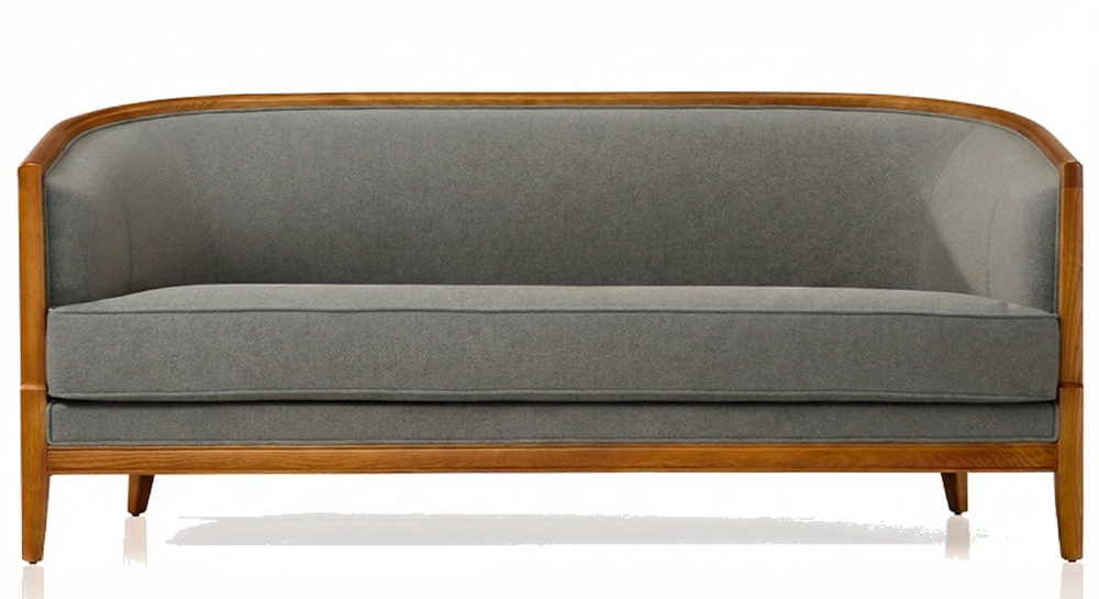 Antique 3 seater sofa cherry-stained wood and light grey fabric