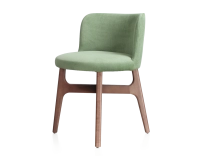 Chaise design bois teinte noyer assise tissu vert Chaise design bois teinte noyer assise tissu vert