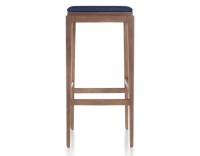 Tabouret de bar design H80 cm bois teinte noyer assise tissu bleu marine Tabouret de bar design H80 cm bois teinte noyer assise tissu bleu marine