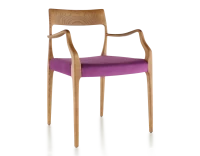 Chaise scandivave avec accoudoirs bois teinte merisier assise tissu violet