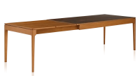 Table extensible 6 à 10 personnes en chêne et céramique allonges bois avec bois teinte merisier et plateau céramique brun oxydé 140x90 cm Table extensible 6 à 10 personnes en chêne et céramique allonges bois avec bois teinte merisier et plateau céramique brun oxydé 140x90 cm