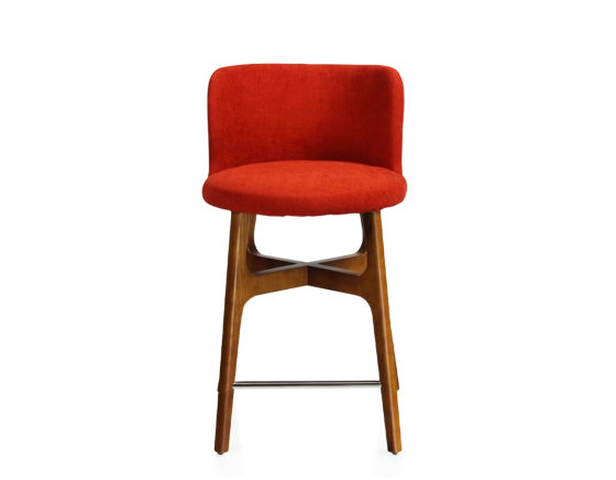 Tabouret de bar h60 cm bois teinte merisier assise tissu orange brulé