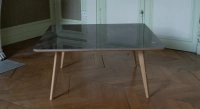 Table basse carré en chêne et céramique F3 teinte naturelle et plateau céramique frappuccino brillante 90x90 cm
