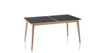 Table extensible en chêne et céramique allonges bois avec bois teinte naturelle et plateau céramique effet ardoise 140x100 cm
