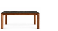Table extensible 6 à 10 personnes en noyer et céramique allonges céramique avec bois teinte naturelle et plateau et allonge céramique effet marbre noir 160x90 cm