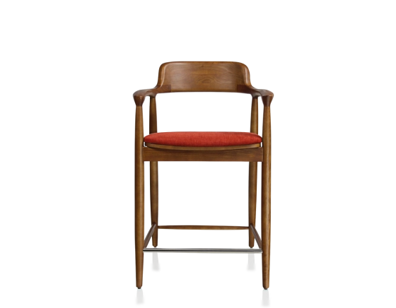 Tabouret de bar h60 cm bois teinte merisier assise orange brulé