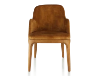 Chaise design avec accoudoirs bois teinte merisier et tissu velours bronze