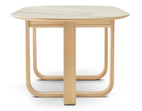 Table salle à manger en chêne et céramique 8 personnes avec bois teinte naturelle et plateau céramique effet marbre blanc 210x100 cm