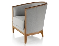 Fauteuil ancien bois teinte merisier et tissu gris clair Fauteuil ancien bois teinte merisier et tissu gris clair