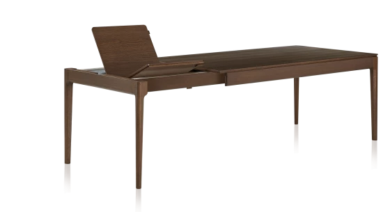 Table extensible en chêne avec plateau et allonges bois teinte marron foncé 140x90 cm