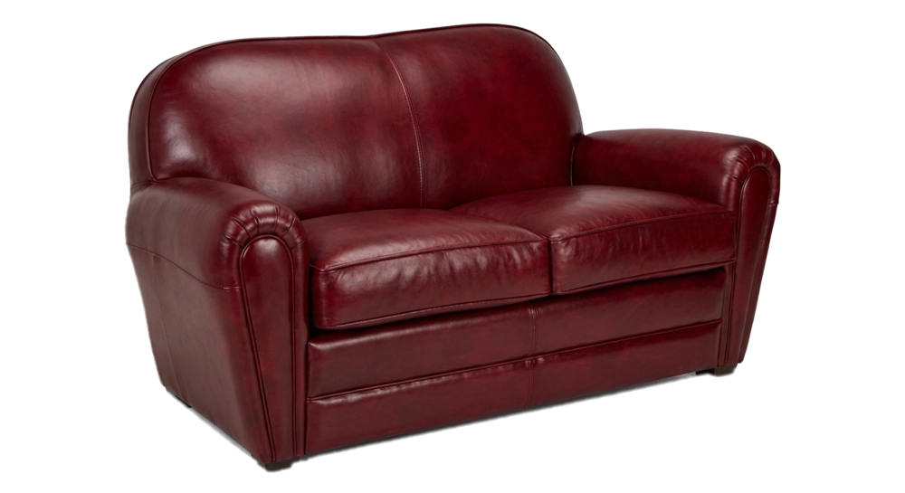 Canapé club cuir 2 places rouge carmin accoudoirs passepoil